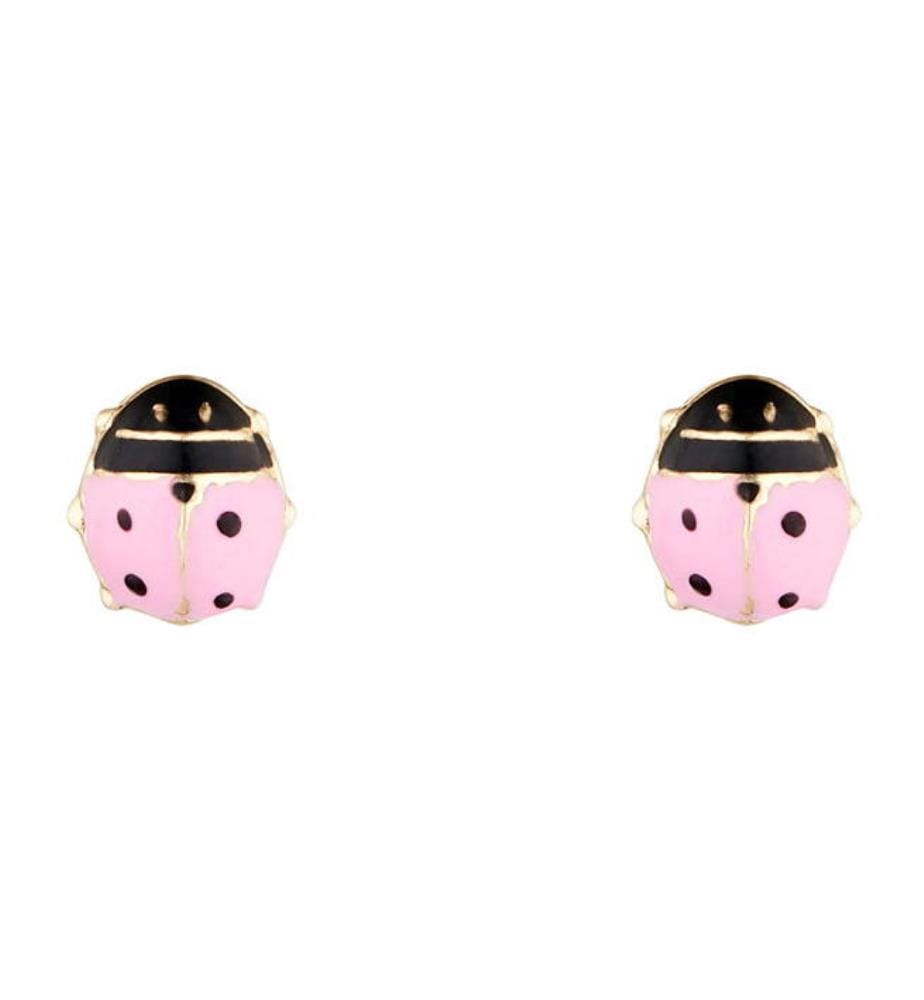 Boucles d'Oreilles enfant Coccinelle rosée - Doré