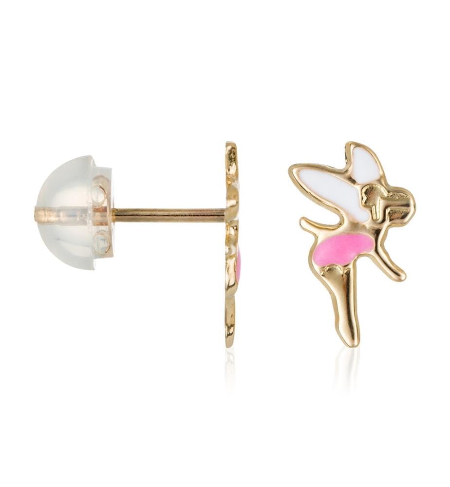 Boucles d'Oreilles en Or Fée Clochette - Or Jaune et Blanc et Rose Clair 375/1000