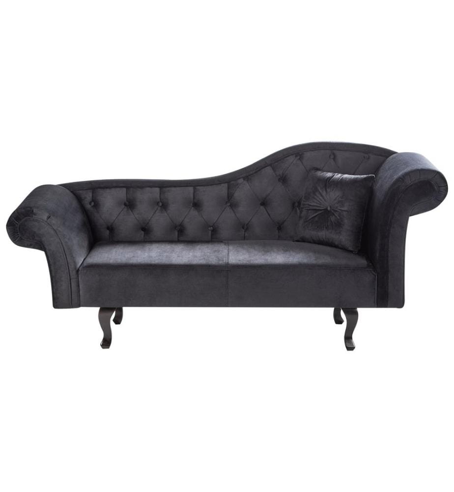Chaise longue côté droit LATTES II Velours Noir avec coussin
