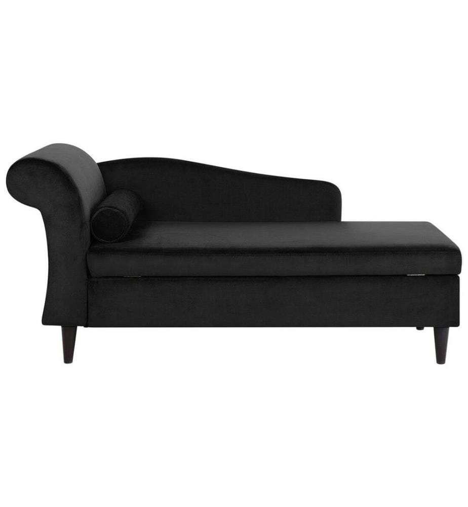 Chaise longue côté gauche LUIRO Velours Noir avec rangement