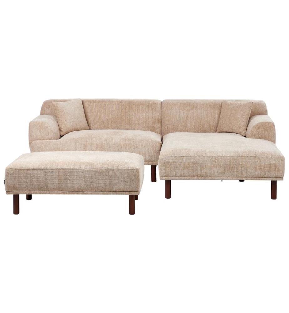 Canapé d'angle 3 places HOLT Tissu Beige avec ottoman Côté gauche