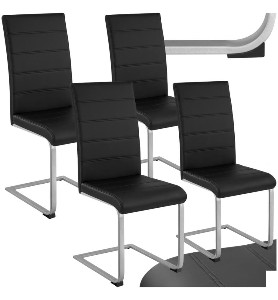 Chaises de Salle à Manger BETTINA Rembourrées Pieds en métal Argentés Design Moderne - noir, Lot de 4