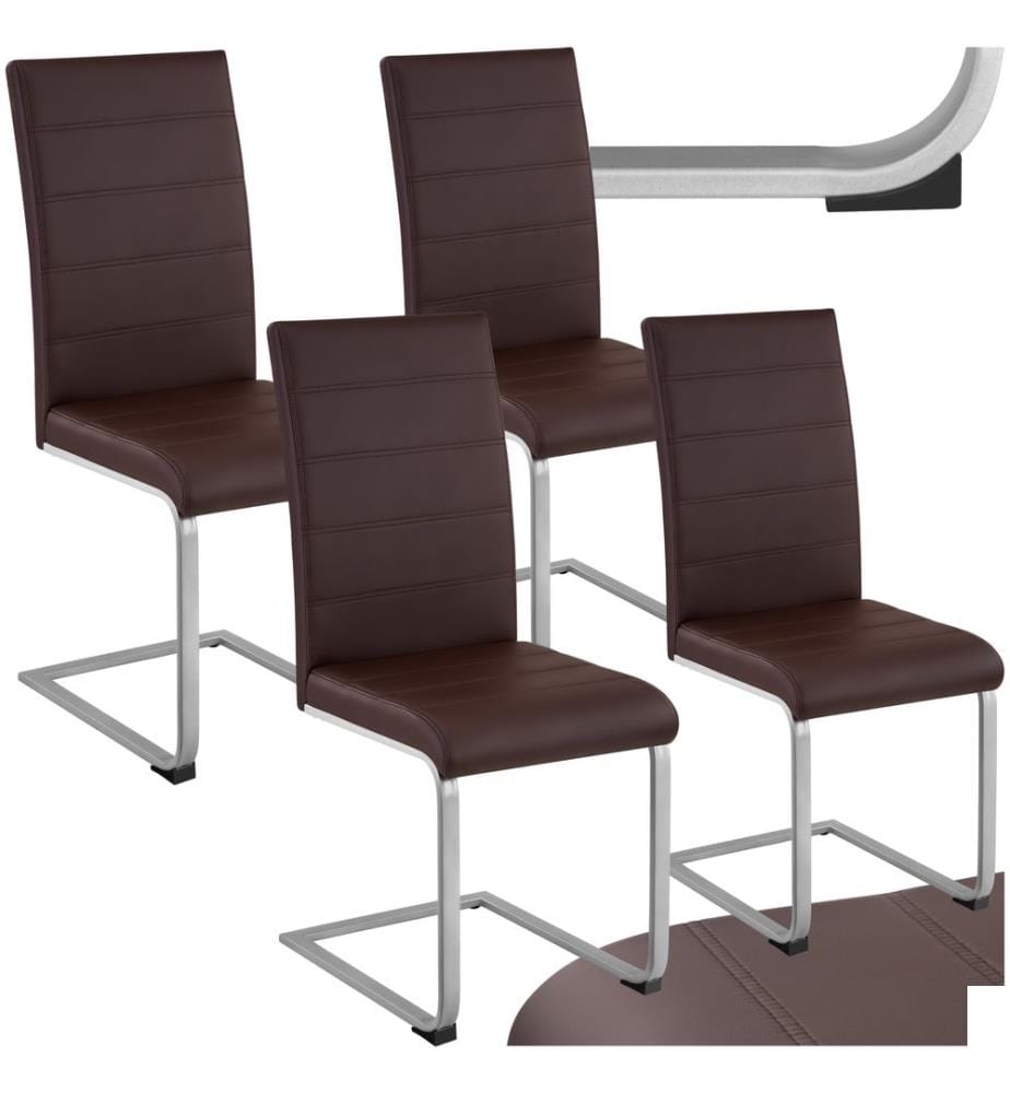 Chaises de Salle à Manger BETTINA Rembourrées Pieds en métal Argentés Design Moderne - marron, Lot de 4