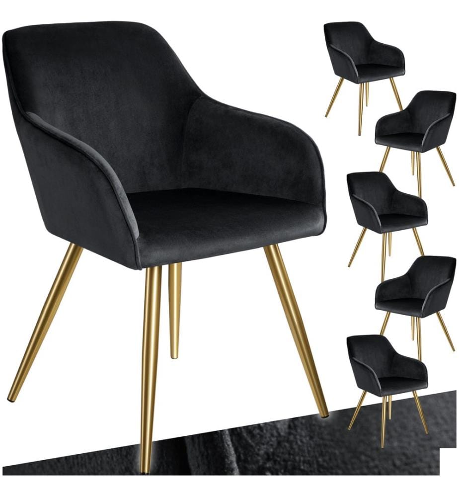 Chaise MARILYN Effet velours style scandinave - noiror, Lot de 6