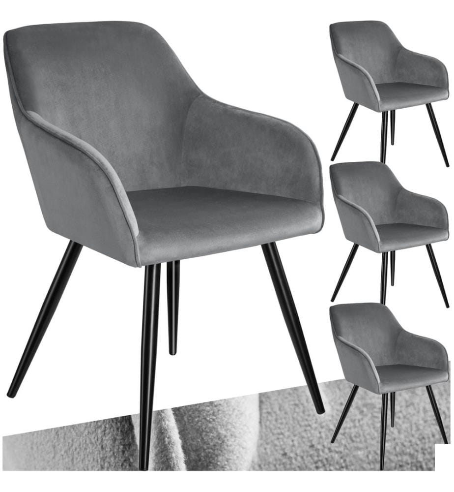 Chaise MARILYN Effet Velours Style Scandinave - grisnoir, Lot de 4