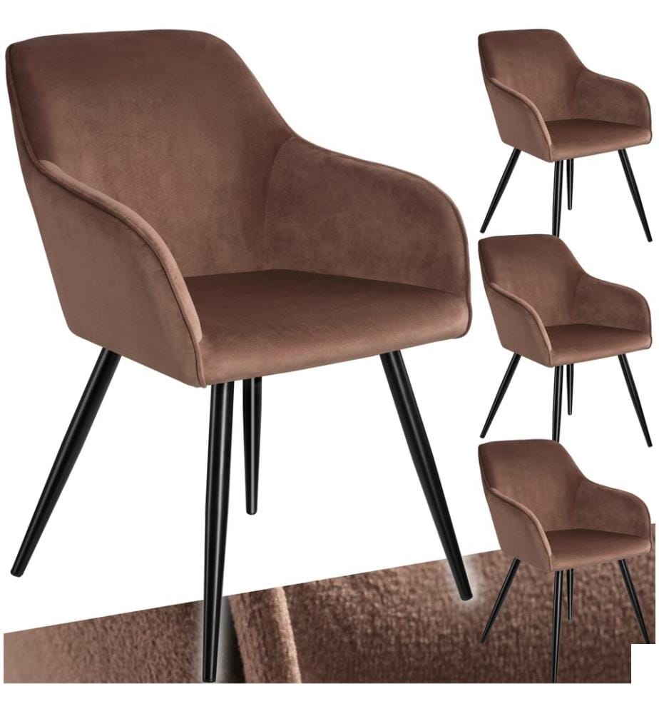 Chaise MARILYN Effet Velours Style Scandinave - brun-noir, Lot de 4