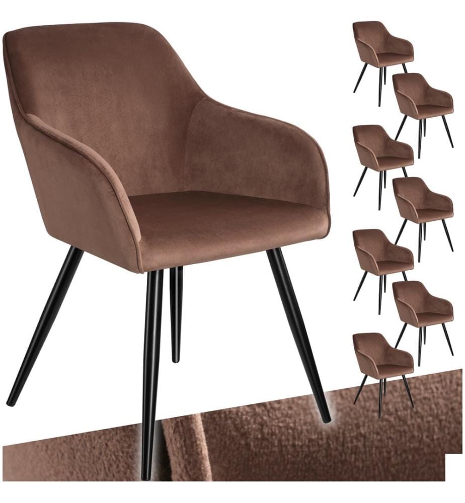 Chaise MARILYN Effet Velours Style Scandinave - brun-noir, Lot de 8