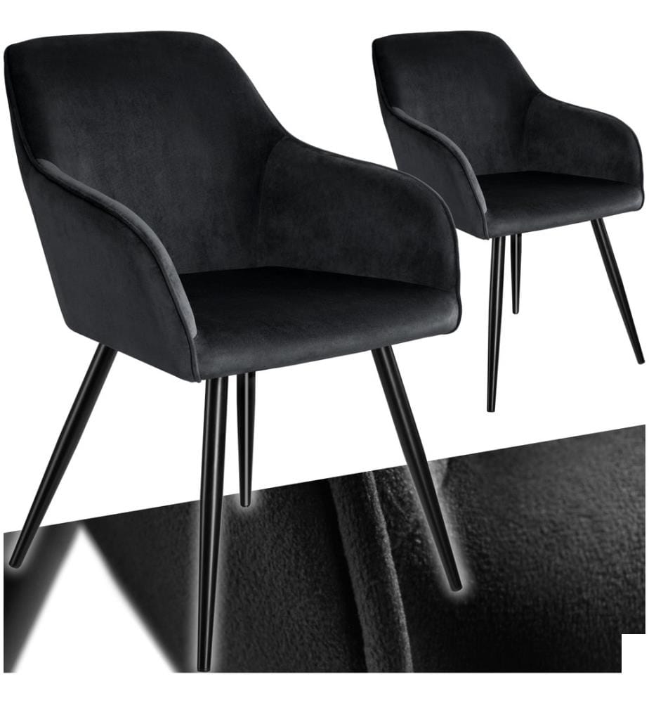 Chaise MARILYN Effet Velours Style Scandinave - noir, Lot de 2