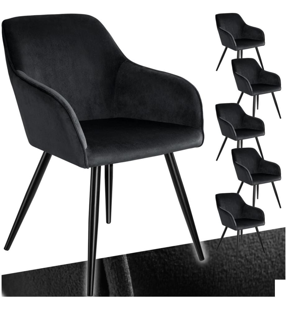 Chaise MARILYN Effet Velours Style Scandinave - noir, Lot de 6