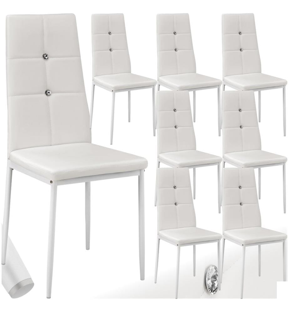 Lot de chaises avec strass - blanc, Lot de 8
