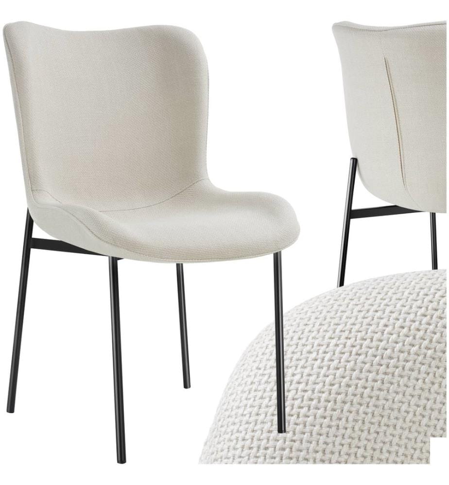 Chaise rembourrée Tessa - Tissu blanc cassénoir, par pièce