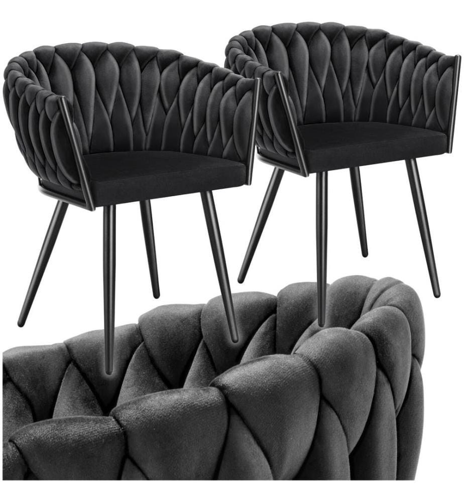 Set de chaises de salle à manger Astano velours design noué - noir, Lot de 2