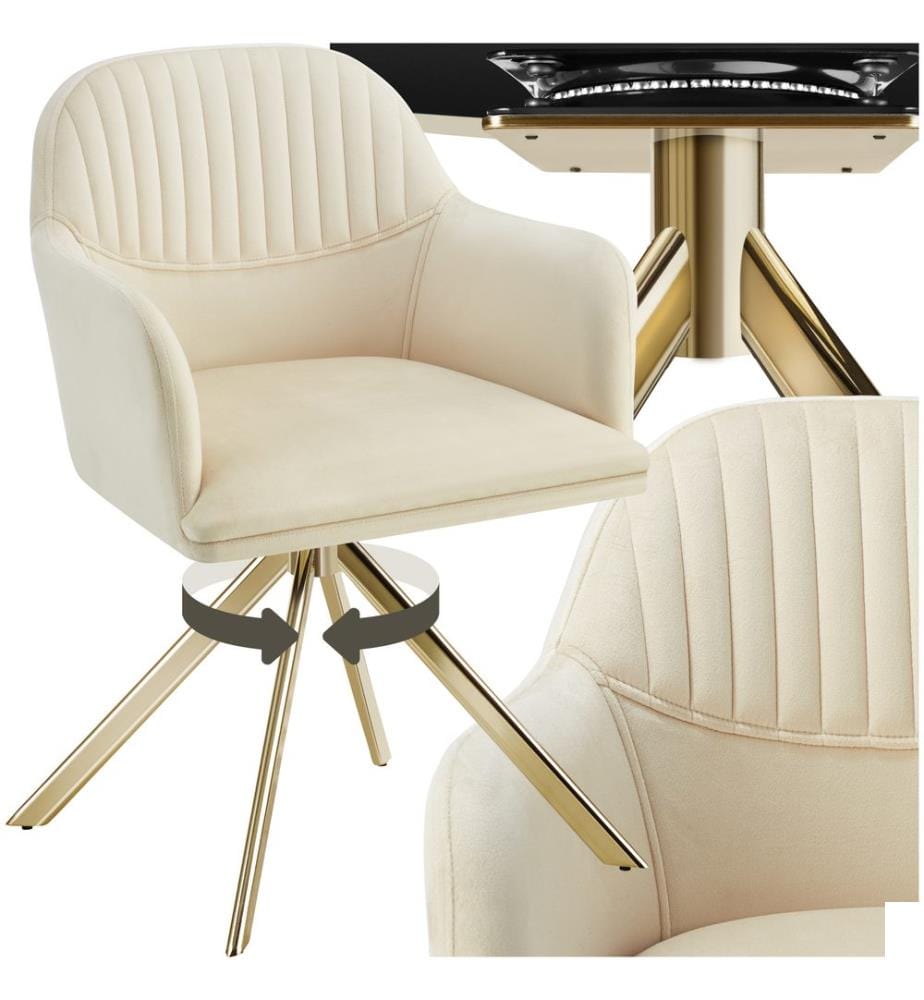 Chaise pivotante en velours Lona avec rembourrage épais - crèmeor, par pièce
