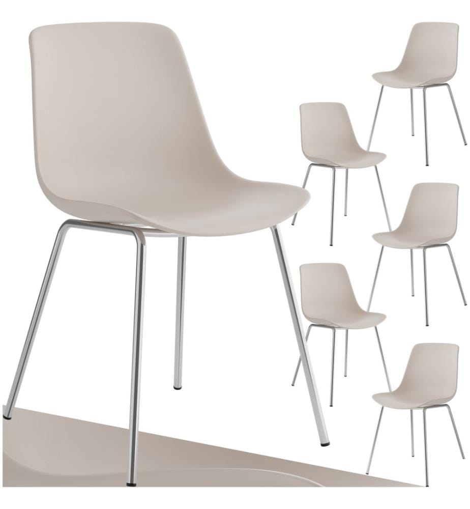 Chaises en plastique MAVE ergonomiques, 120 kg - taupegris chrome, Lot de 6