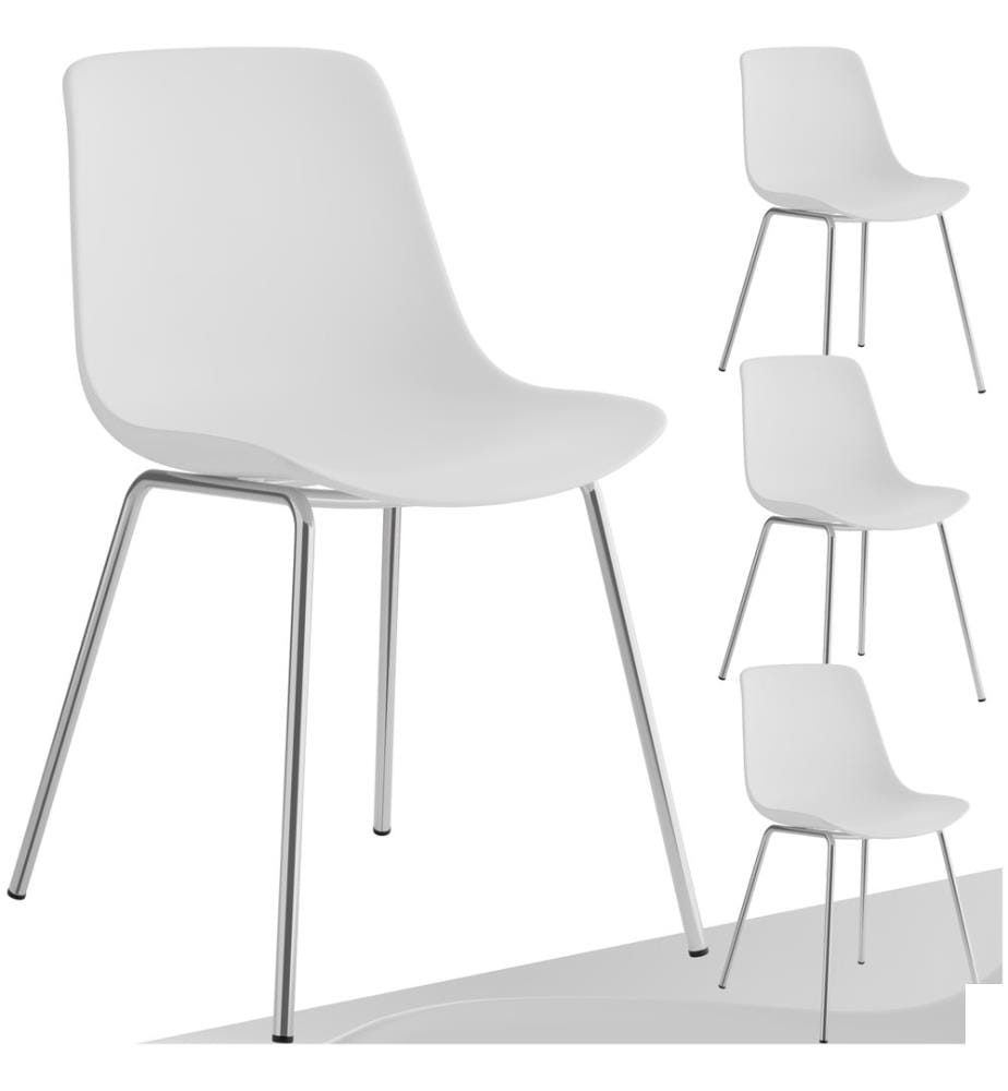 Chaises en plastique MAVE ergonomiques, 120 kg - blancgris chrome, Lot de 4