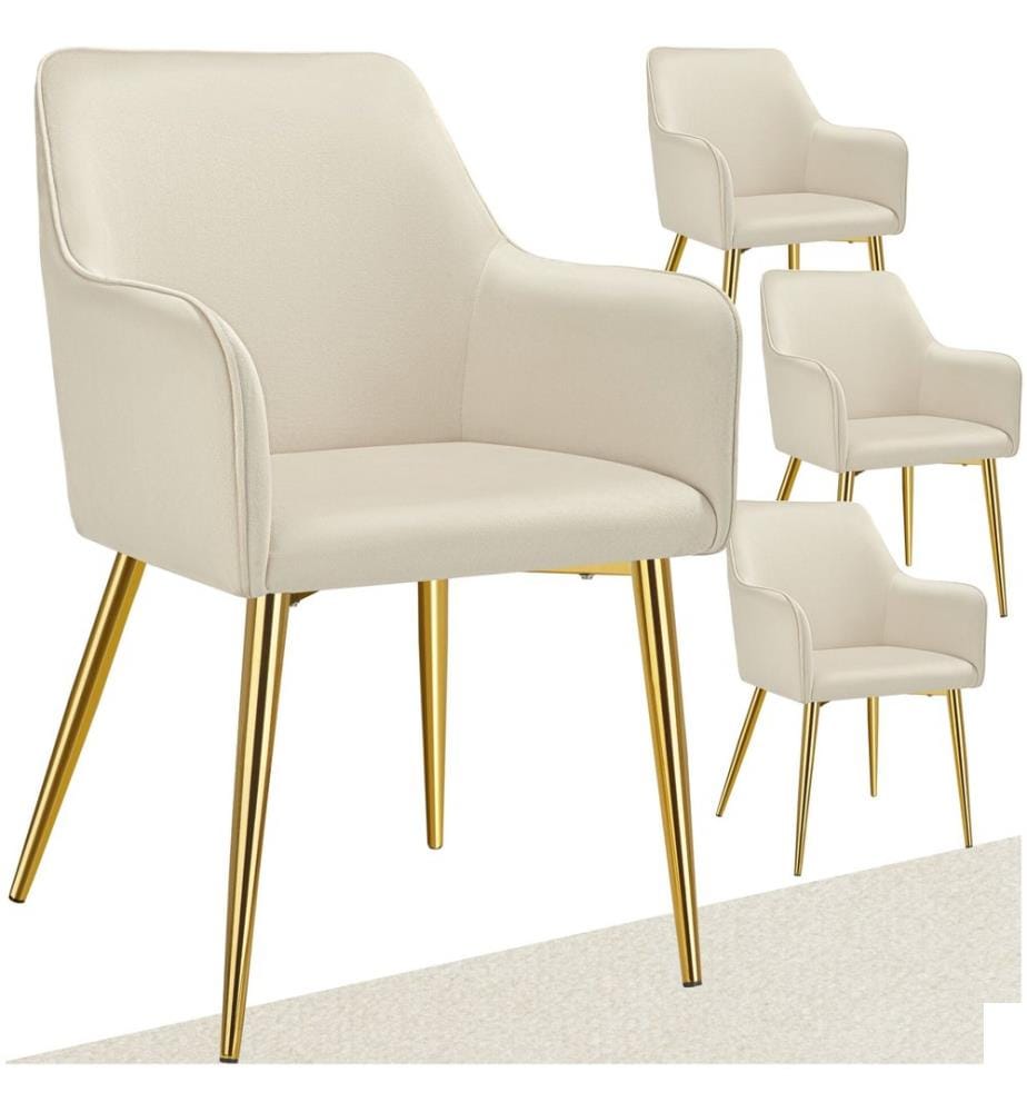 Fauteuil AVANE aspect velours, rembourré - beige, Lot de 4