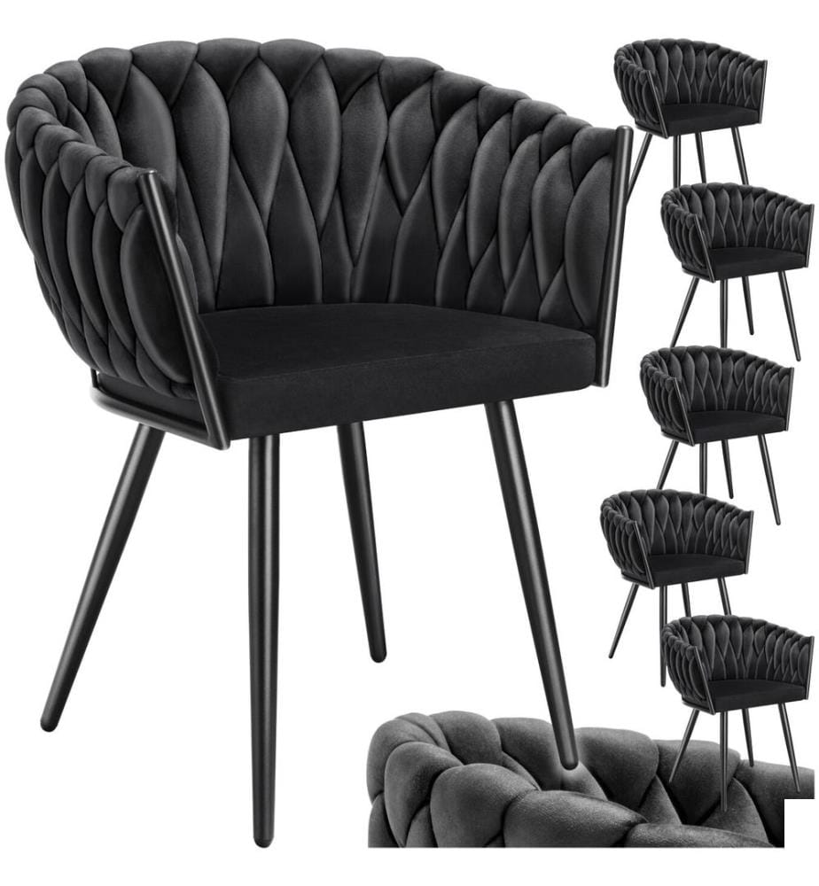 Set de chaises de salle à manger Astano velours design noué - noir, Lot de 6