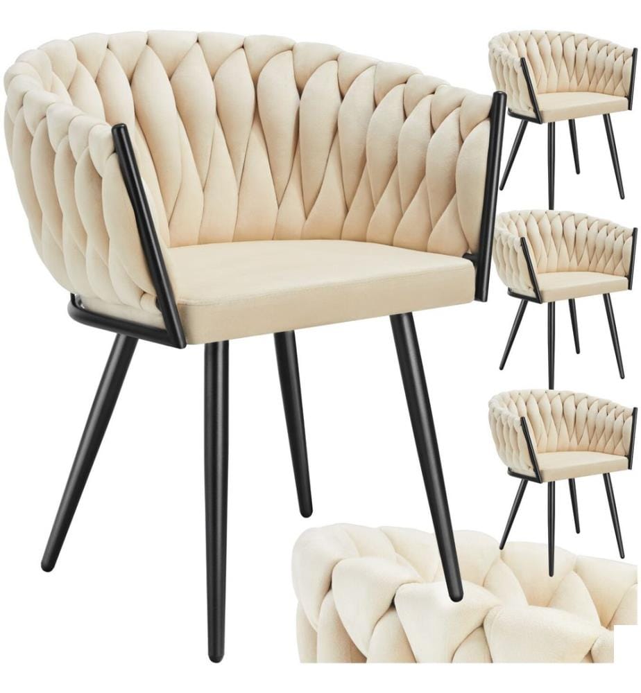 Set de chaises de salle à manger Astano velours design noué - sable, Lot de 4
