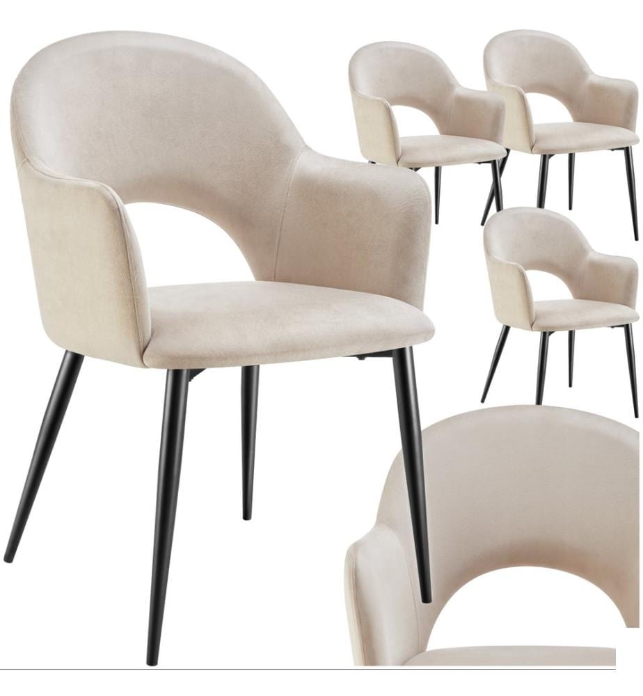 Fauteuil rembourré SACHEL aspect velours capacité de 120 kg - crème, Lot de 4