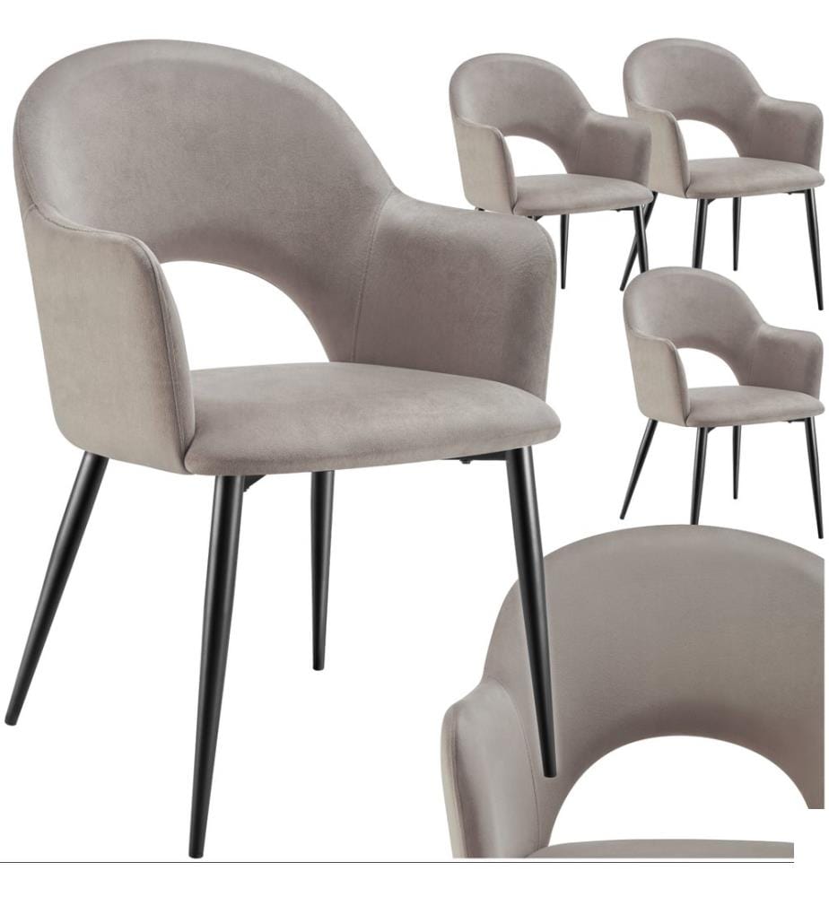 Fauteuil rembourré SACHEL aspect velours capacité de 120 kg - taupe, Lot de 4