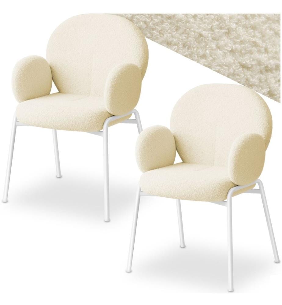 Chaise rembourrée Scandi, tissu bouclette - crème, Lot de 2