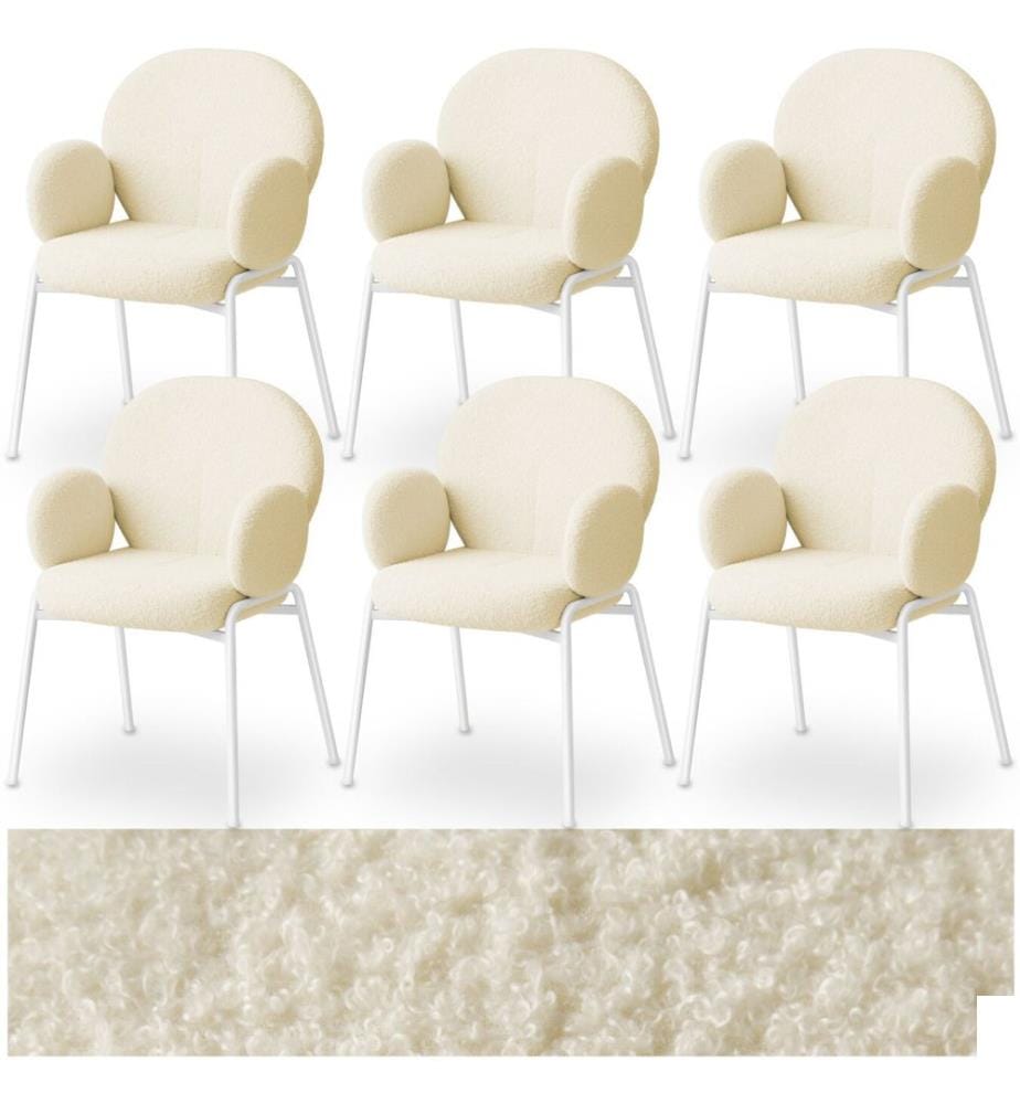 Chaise rembourrée Scandi, tissu bouclette - crème, Lot de 6