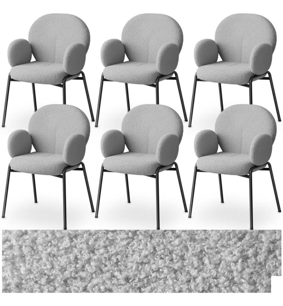 Chaise rembourrée Scandi, tissu bouclette - gris clair, Lot de 6
