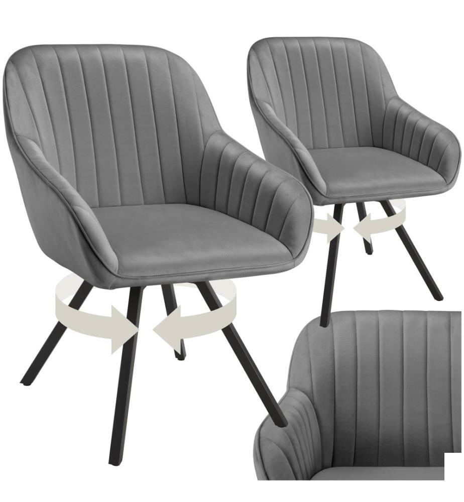 Chaise pivotante avec accoudoirs Snug en velours, rembourrée - gris, Lot de 2