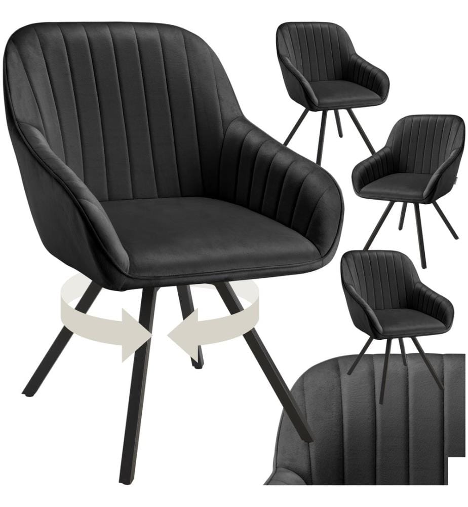 Chaise pivotante avec accoudoirs Snug en velours, rembourrée - noir, Lot de 4