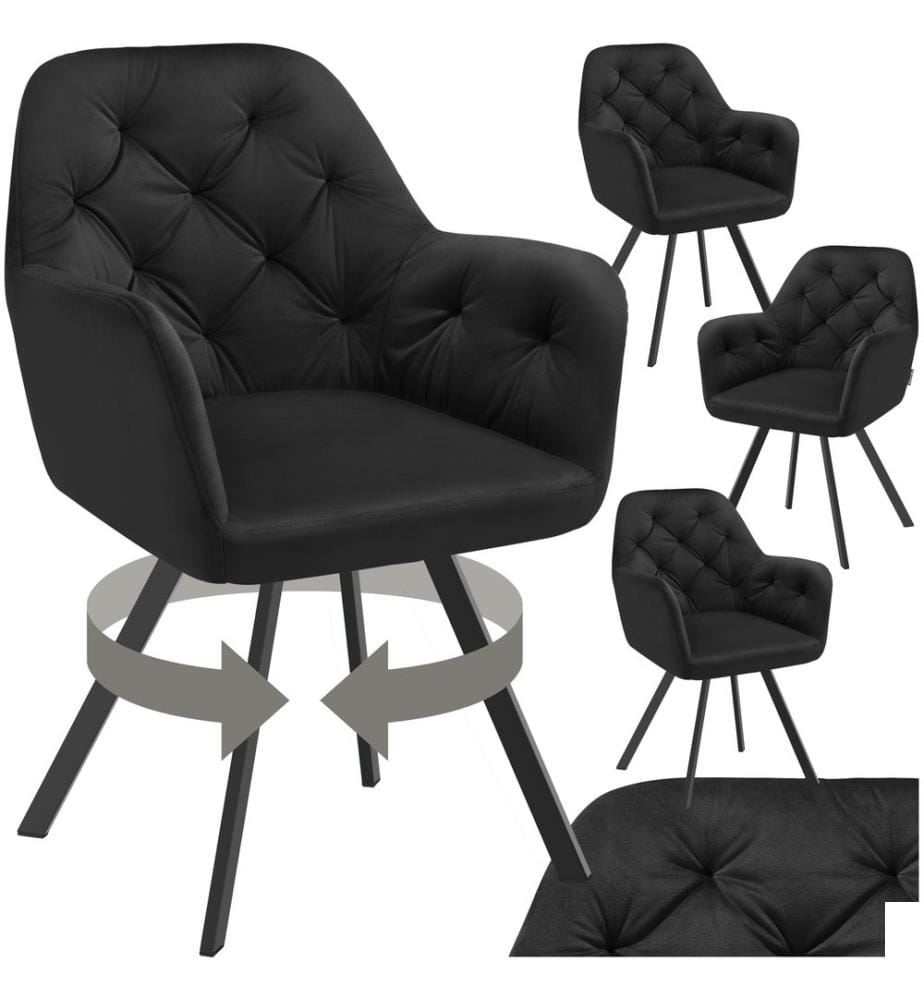 Fauteuil pivotant en velours Lucia, rembourré - noir, Lot de 4