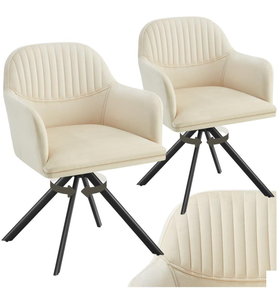 Chaise pivotante en velours Lona avec rembourrage épais - crèmenoir, Lot de 2