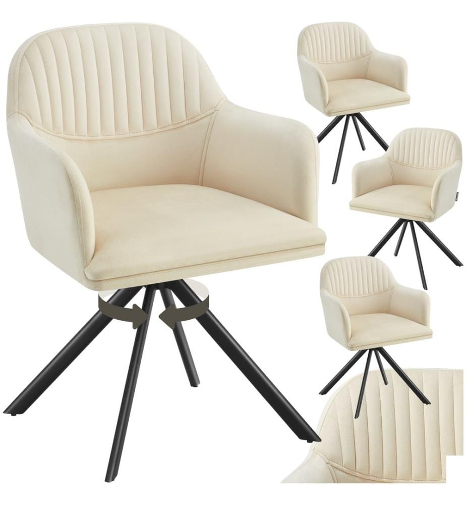Chaise pivotante en velours Lona avec rembourrage épais - crèmenoir, Lot de 4