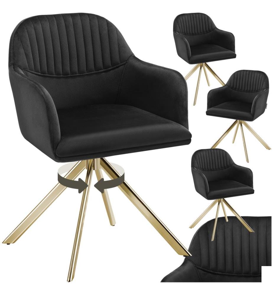 Chaise pivotante en velours Lona avec rembourrage épais - noiror, Lot de 4