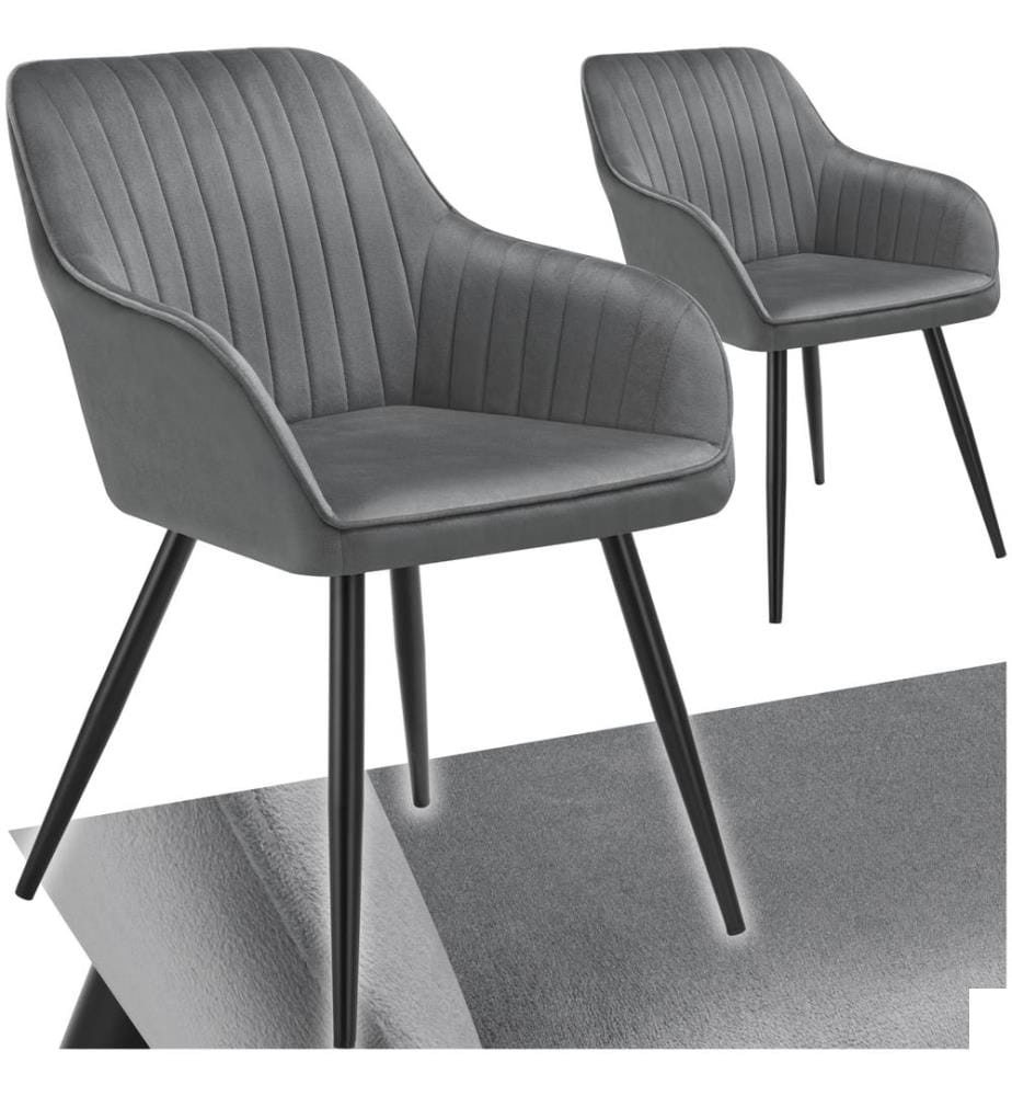 Chaise MARILYN en velours - grisnoir, Lot de 2