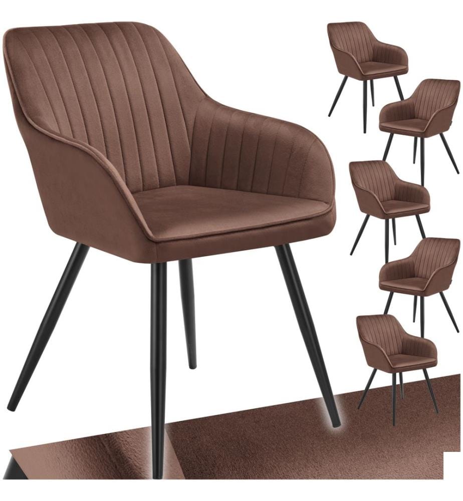 Chaise MARILYN en velours - brun-noir, Lot de 6