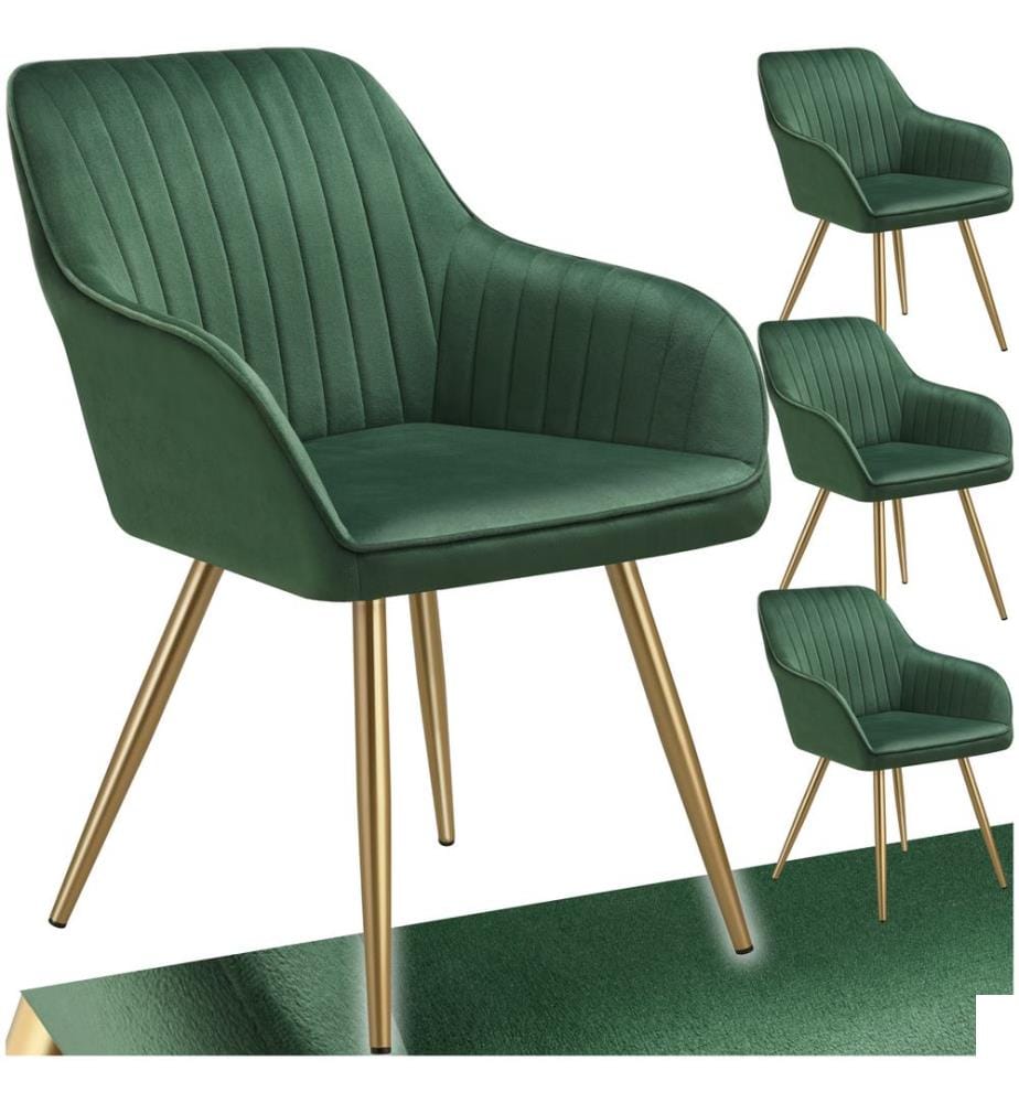 Chaise MARILYN en velours matelassé - vert foncéor, Lot de 4