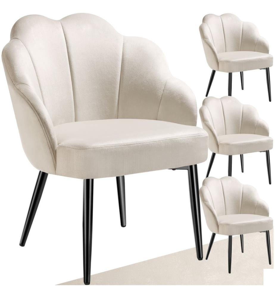 Fauteuil cocktail HELLEN rembourré avec revêtement en velours - crèmenoir, Lot de 4