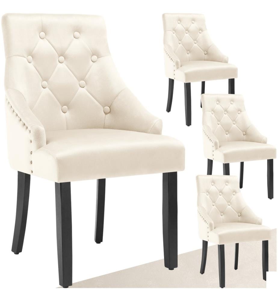 Chaise de salle à manger matelassée en velours EVERDEEN - crèmenoir, Lot de 4