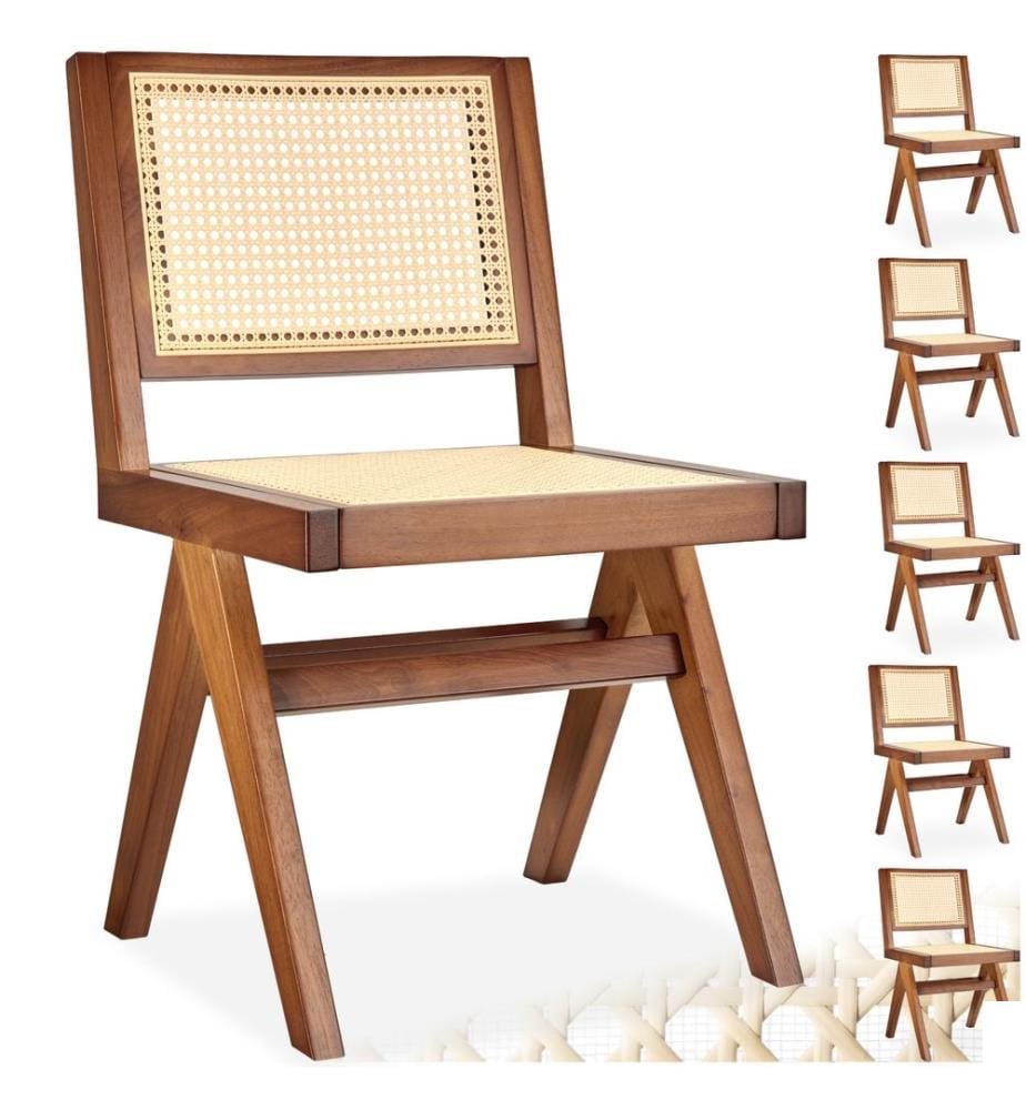 Chaise en bois LISSY avec cannage viennois au style bohème - Chêne foncé, Lot de 6
