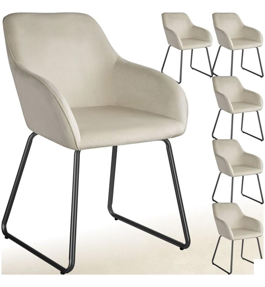 Chaise de salle à manger JEANNE en aspect velours - Velours crèmenoir, Lot de 6