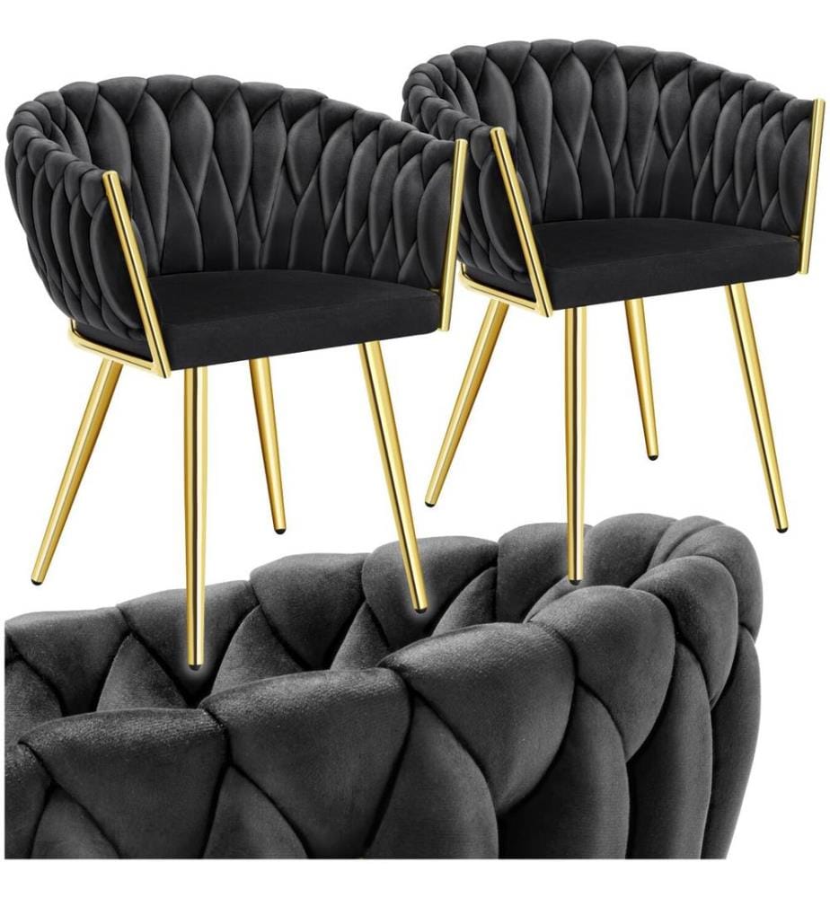 Set de chaises de salle à manger Astano velours design noué - noiror, Lot de 2