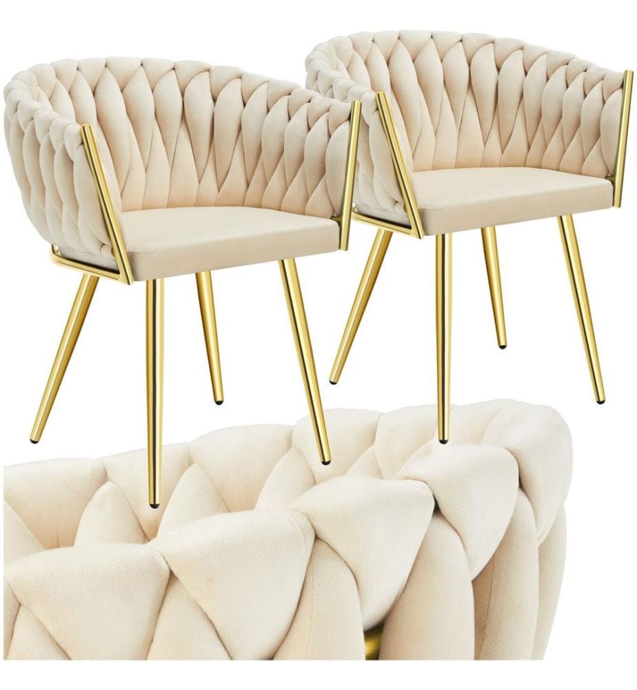 Set de chaises de salle à manger Astano velours design noué - couleur sableor, Lot de 2