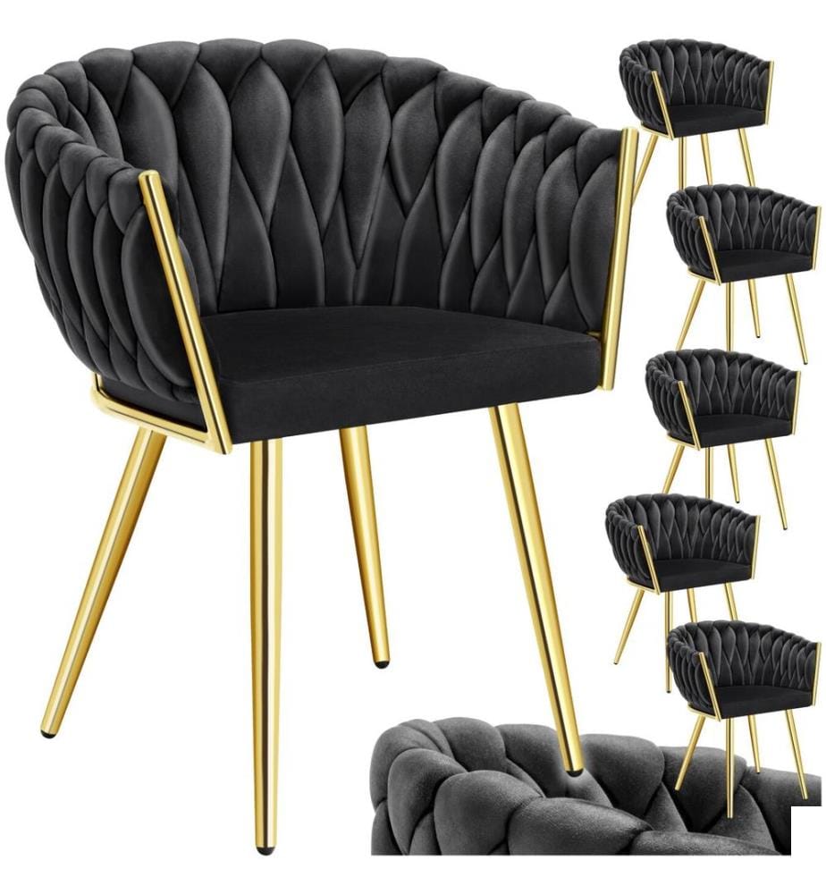 Set de chaises de salle à manger Astano velours design noué - noiror, Lot de 6