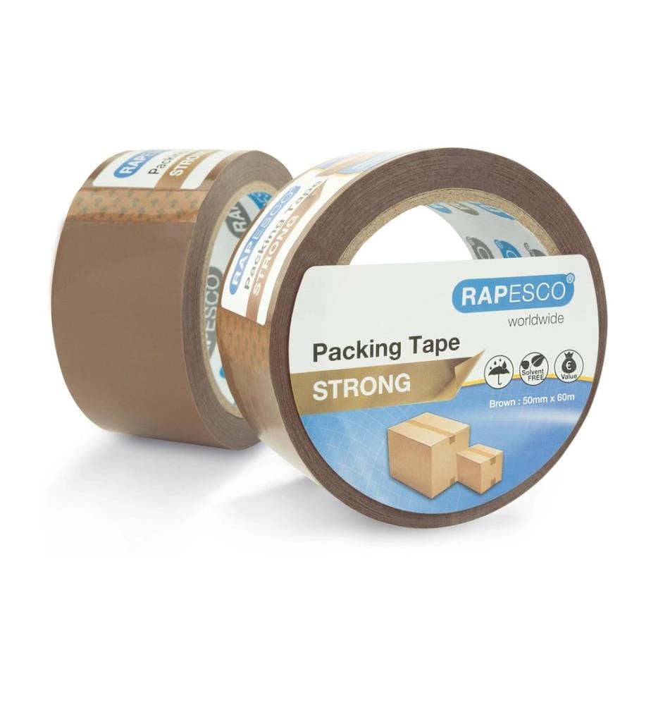 Rapesco Ruban adhésif solide 50 mm x 60 m, Marron, 2 pièces