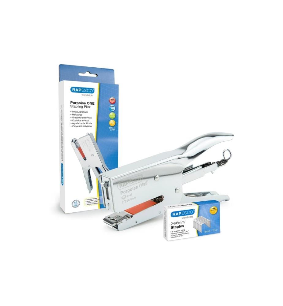 Rapesco Pince à relier Porpoise ONE Bypass 45 feuilles, Chrome