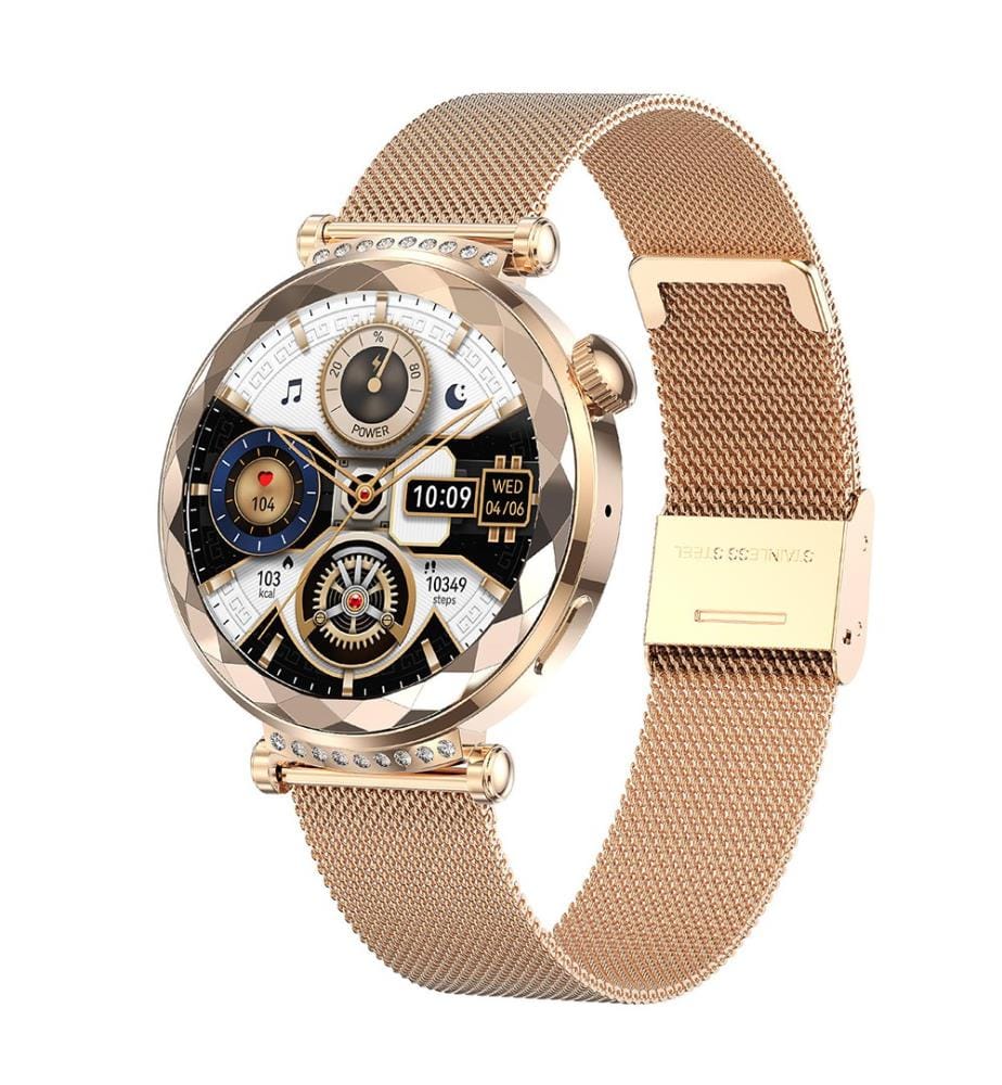 Montre Connectée Amoled Zénith Argent avec Bracelet Milanais - Doré