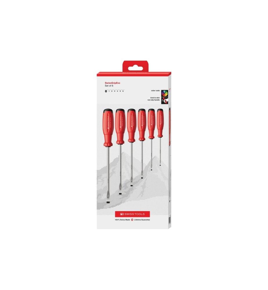 PB Swiss Tools - Set de tournevis SwissGrip Evo à fente rouge