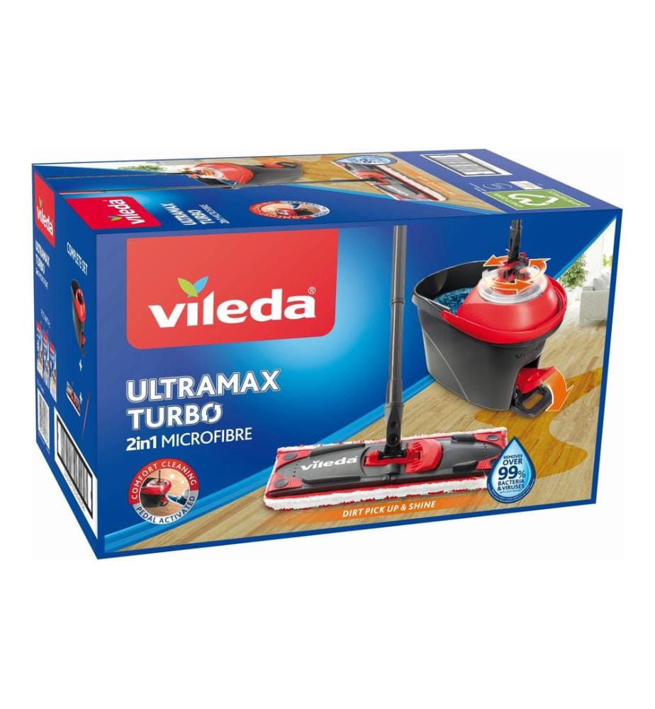 VILEDA - Balai plat UltraMax 2 en 1 Turbo Kit complet