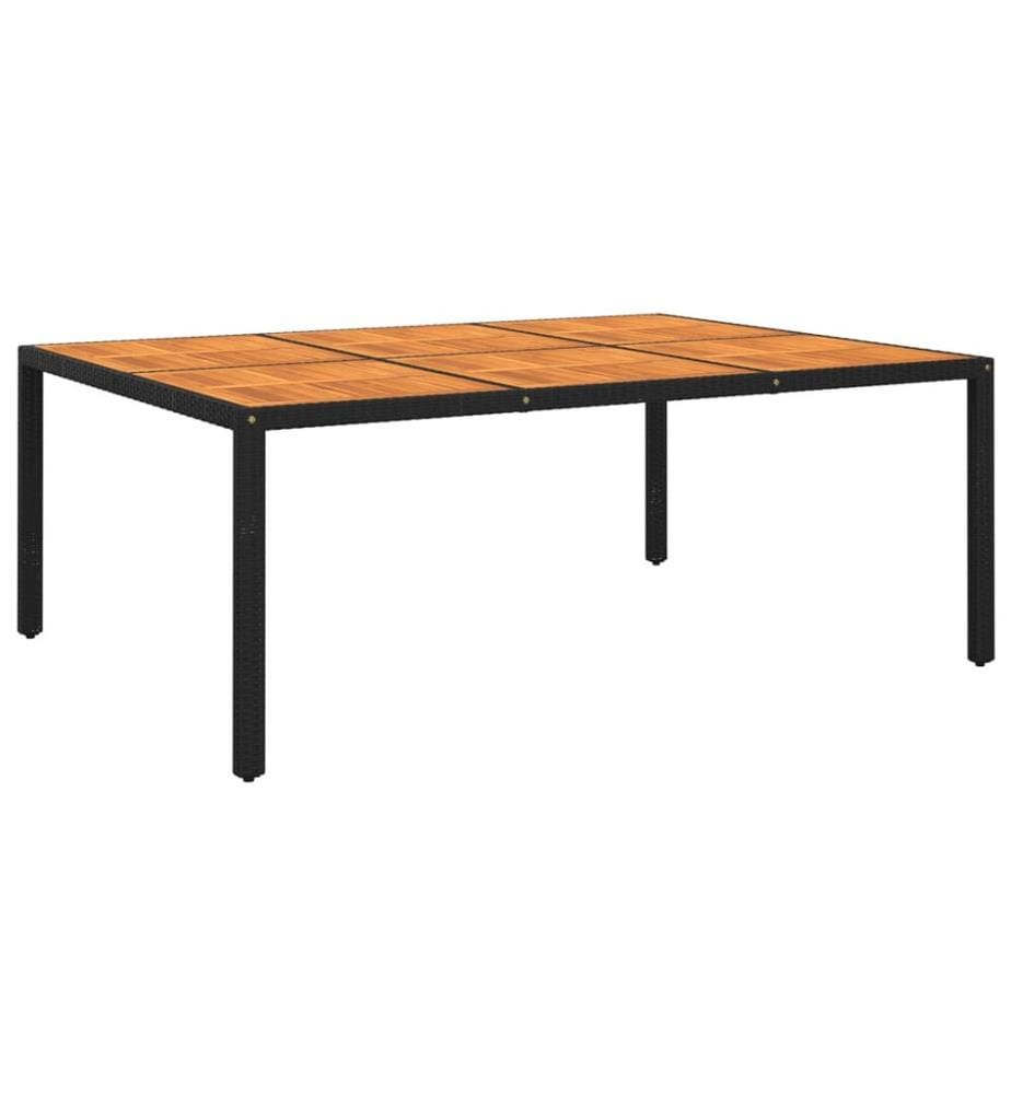 Table de jardin 200x150x75 cm Acacia et résine tressée Noir