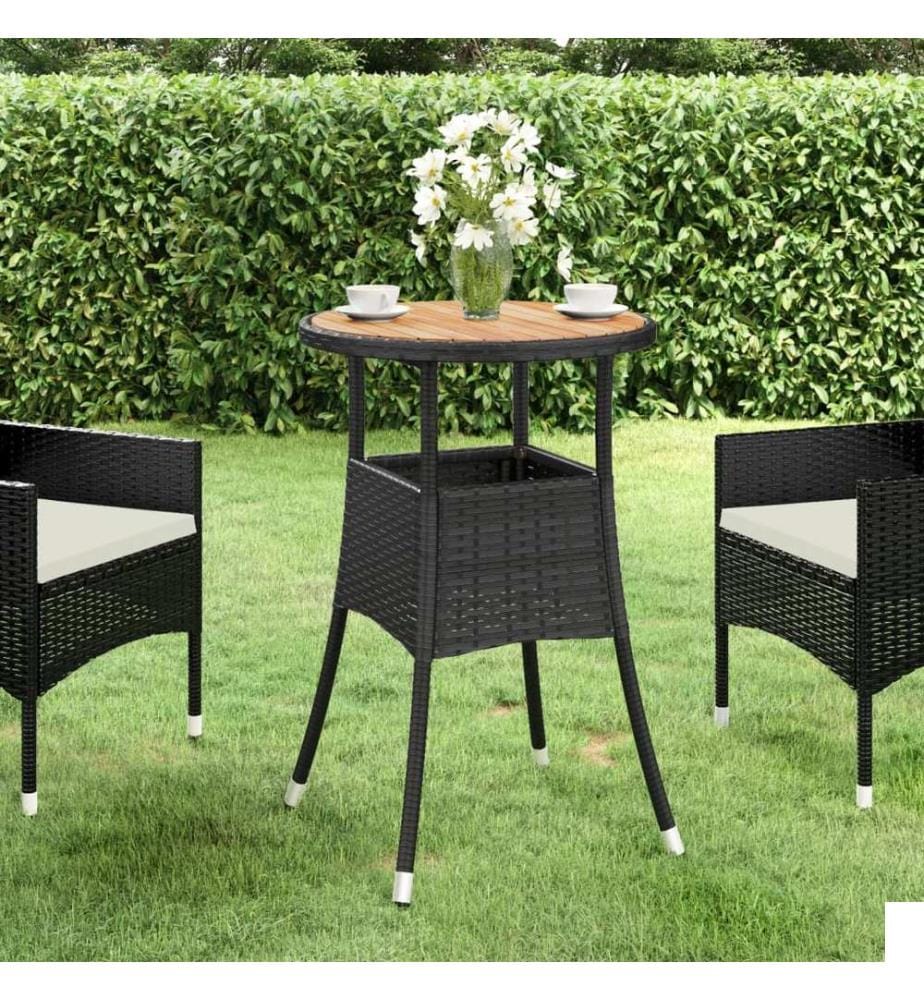 Table de jardin Ø60x75 cm Acacia et résine tressée Noir